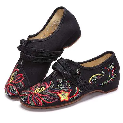 US Size 5-12 Women Casual Embroidery Floral Slip On Outdoor Flat Shoes
