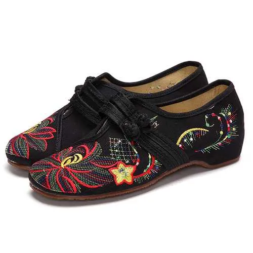 US Size 5-12 Women Casual Embroidery Floral Slip On Outdoor Flat Shoes